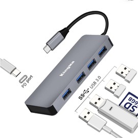 King Ma Hub USB para MacBook Surface Pro, 5 en 1 estación de acoplamiento PD adaptador multipuerto de alimentación con 4 puertos USB 3.0 y puerto de carga PD compatible con Windows, Mac y Linux