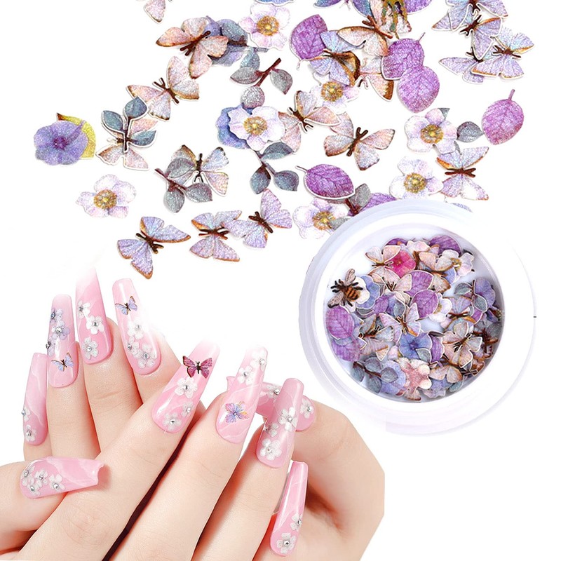 BELICEY 300Pcs 3D Wood Pulp Flower Nail Art Charm Butterfly