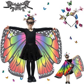 Sundonix Fancy Dress Butterfly Cape for Children - Carnival Costume with Butterfly Headband and Mask, Ideal for Carnival, Fancy Dress and Cosplay (Rainbow)