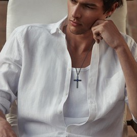 YEESIA Black Cross Necklace S925 Sterling Silver Blue Zircon Cross Pendant Necklaces Jewelry for Men Women