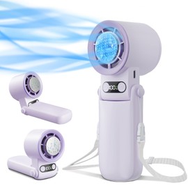 SSWind Portable Handheld Fan With Cooling Function, 100-Speed, Personal Fan Rechargeable, Foldable, Up to 13 Working Hours, 3-IN-1 Design (Desk/Handheld/Neck) for Travel, Makeup, Outdoor (Purple)