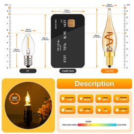 Genixgreen Amber LED Candelabra Bulbs,Low Wattage Candle Bulbs Night Light Bulbs 15W 10W Equivalent 1.5W Filament for Chandelier Ceiling Fan Decorative Lights 2200K Warm Amber Glass, 4 Pack