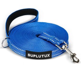 SuplutuX Reflective Dog Leash–10FT/16FT/30FT/50FT/100FT Durable Nylon Training Leash with Heavy-Duty Metal Clasp, High Visibility for Night Walking, Perfect for Small, Large Dogs (Blue, 10FT)