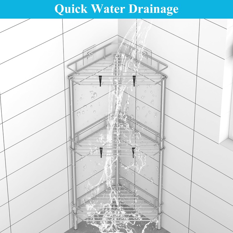 HuggieGems 3 Tier Floor Standing Corner Shower Caddy Organizer Shelf