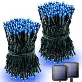 POTIVE 2 Pack Blue Solar Christmas Lights Outdoor Waterproof, Each 42.7 ft 100 LED Solar Powered String Lights, 8 Modes Solar Twinkle Lights for Garden Yard Patio Tree Porch Christmas Decorations