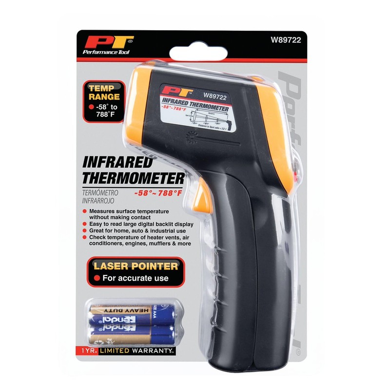 Performance Tool W89722 Non-Contact Digital Laser Infrared Thermometer, Orange and