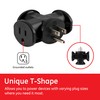 GE 3-Outlet Grounded T-Shaped Tap Adapter, Heavy Duty, Black, 50872