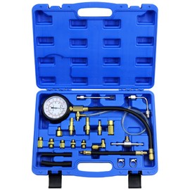JoyFans Fuel Pressure Test Kit, TU-114 Fuel Injector Pump Pressure Tester Automotive Tool with Gauge Adapter for Schrader Test Port Fuel Injection System on Car Motorcycle Blue Case