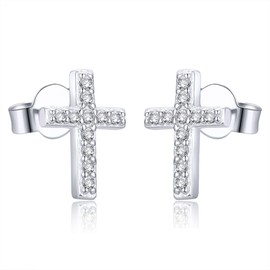 AoedeJ Cross Stud Earrings Sterling Silver Cubic Zirconia Religious Cross Earrings Stud for Women and Men (Style 3)