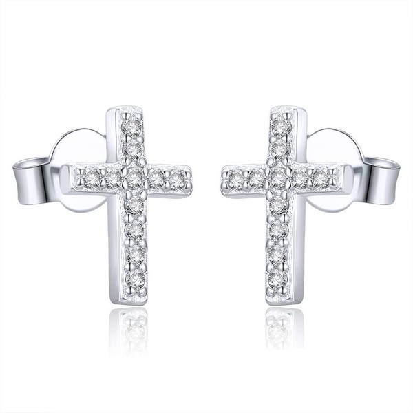 AoedeJ Cross Stud Earrings Sterling Silver Cubic Zirconia Religious Cross