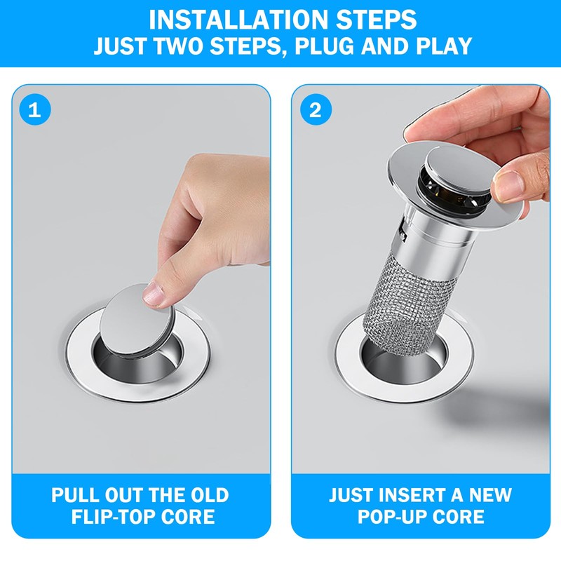 2 Pieces Sink Plug, Drain Strainer for 34-40 mm Drain