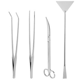 QWORK® 4 in 1 Aquarium Aquascape Tool Set, Aquarium Cleaning Kit, Stainless Steel Scissors Tweezers Spatula Set for Aquariums and Fish Tanks