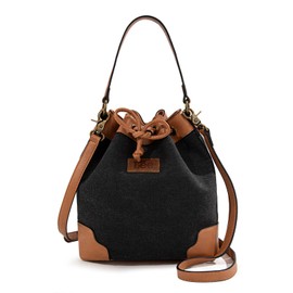 Montana West x Lee Bucket Bag for Women Drawstring Hobo Purses Crossbody Shoulder Handbags with Detachable Straps Black, LEE53-003BK