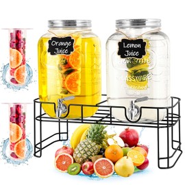 ACDRIME Drink Dispenser & Glass Water Dispenser, 2 Pack 2 Gallon Beverage Dispenser with Stand,with Ice Core,Stainless Steel Spigot and Lid 100% Leakproof.Glass Beverage Dispenser for BBQ,Picnic,Party