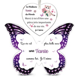 Aunt Gifts for Women, 2 Pack Acrylic Plate Butterfly Heart Ornament Hanging Birthday Aunt Mother's Day Thank You for Christmas Nephew's Niece Memory