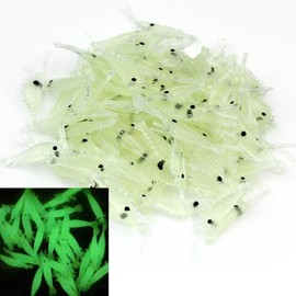 100Pcs/pack Soft Small Green Luminous Noctilucent Fishing Simulation Prawn Shrimp Lures Baits (35mm)