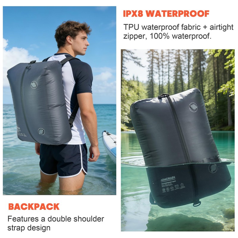Armorain Travel Vacuum Bags backpack IPX8 Waterproof Reusable Compression Bags