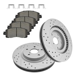 Fraxle Front Drilled & Slotted Disc Brake Rotors and Ceramic Brake Pads kit for 2019-2021 Subaru Forester, 2020-2023 Outback, Legacy, WRX