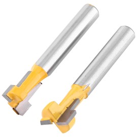 Oumefar 2pcs 1/4" Shank T-Slot Cutter Router Bit Yellow T Slot Keyhole Router Bit Set 3/8" & 1/2" Cutting Edge Woodworking Cutters for Power Tools with Steel Handle