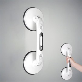 EldHilfe 15inch Shower Handle with LED Light，Adjustable Height Bath Grab Bars，Anti Bathroom Safety Bars with Quick Installation Heavy Duty Support for Elderly(White USB)