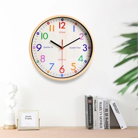 JoFomp - Reloj de pared de aprendizaje para niños, 10 pulgadas, reloj de pared decorativo de cuarzo silencioso que no hace marcas para aulas de profesores o dormitorios de niños (amarillo)