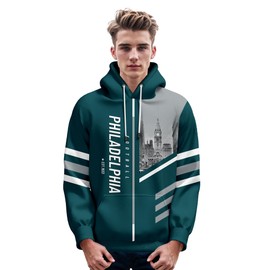 Men's American Football Hoodies City Night Skyline Team Fans Sweatshirt Sports Football Gifts Soft Pullover Game Day Apparel M