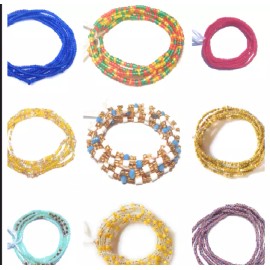 Handmade Grab Bag African Waist Beads, 5 Strands, Random Beads, Cotton 42-44 inch Tie-On