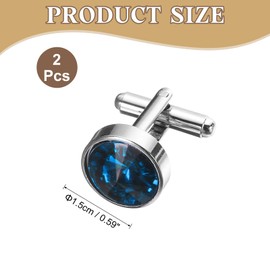 sourcing map 2Pcs Crystal Cufflinks, Copper Round Cuff Links for Men Business Groom Wedding Party Birthday, Lake Blue