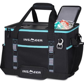 INSMEER Soft Cooler Bag with Hard Shell & 2 Cup Holders, Portable 40L/70 Cans Collapsible Cooler Bags Insulated with Leakproof for Travel, ice chests and Cooler Lunch Box for Beach Camping Picnic