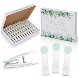 48 Clothes Pegs with Feathers Made of Rustproof Stainless Steel Soft Grip Soft Touch White Light Green