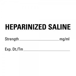 HEPARINIZED SALINE Strength Date/Time Medical Healthcare Label-White 2" x 1" 500 Labels Per Roll