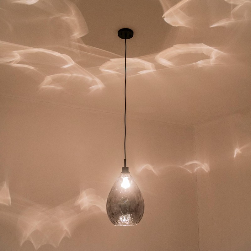 Homebelife Smoked Grey Hammered Glass Pendant Light Modern Matte Black