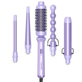 Wavytalk Multi-Curl 5-in-1 Ceramic Curling Wand Set, Fast Heat Up Curling Wand from 1/2 to 1 1/4 Inch and a Thermal Brush, Dual Voltage Curling Iron:_5 in 1 Curling Wand Set Purple