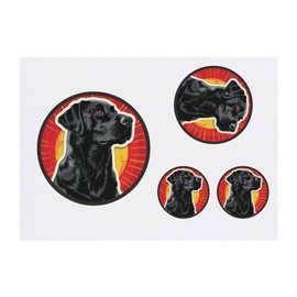 4 x 'Black Labrador in Circle Frame' Temporary Tattoos - Water Resistant, Skin-Safe, Non-Toxic Transfers, Mixed Sizes (TO00073328)