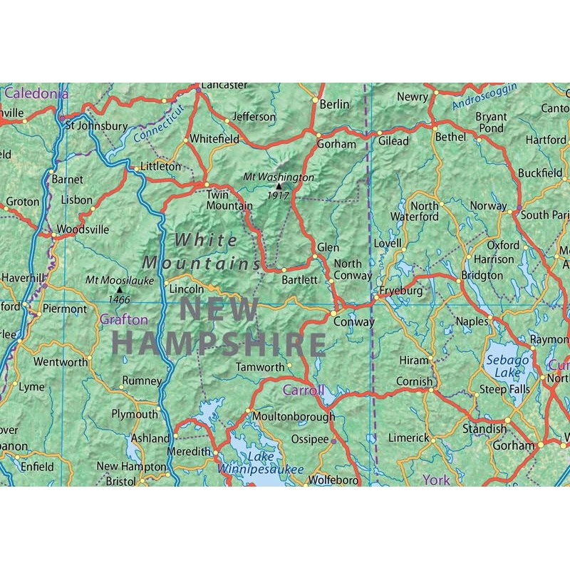 New England Physical Map - 24 x 16 inches –