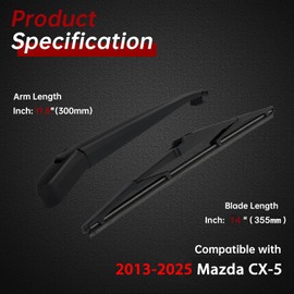OTUAYAUTO Rear Windshield Wiper Arm Blade Set - Replacement for Mazda CX-5 CX5 2013-2025 - Factory Style Back Wiper Cover Accessories Assembly for Rear Window