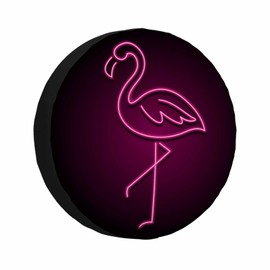 MIYASANG Pink Neon Flamingo Spare Tire Cover Bright Fluorescent Glowing Bird Colorful Exotic Weatherproof Universal Wheel Protectors Camper Tire Covers for Trailer Rv Travel(17 inch)