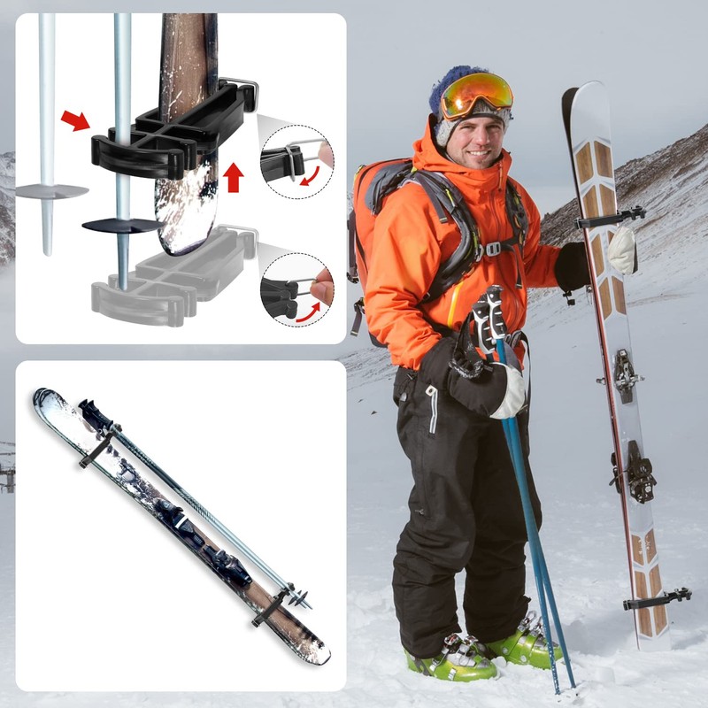 Cross Country Skis and Poles Holder, Universal Ski Pole Clips
