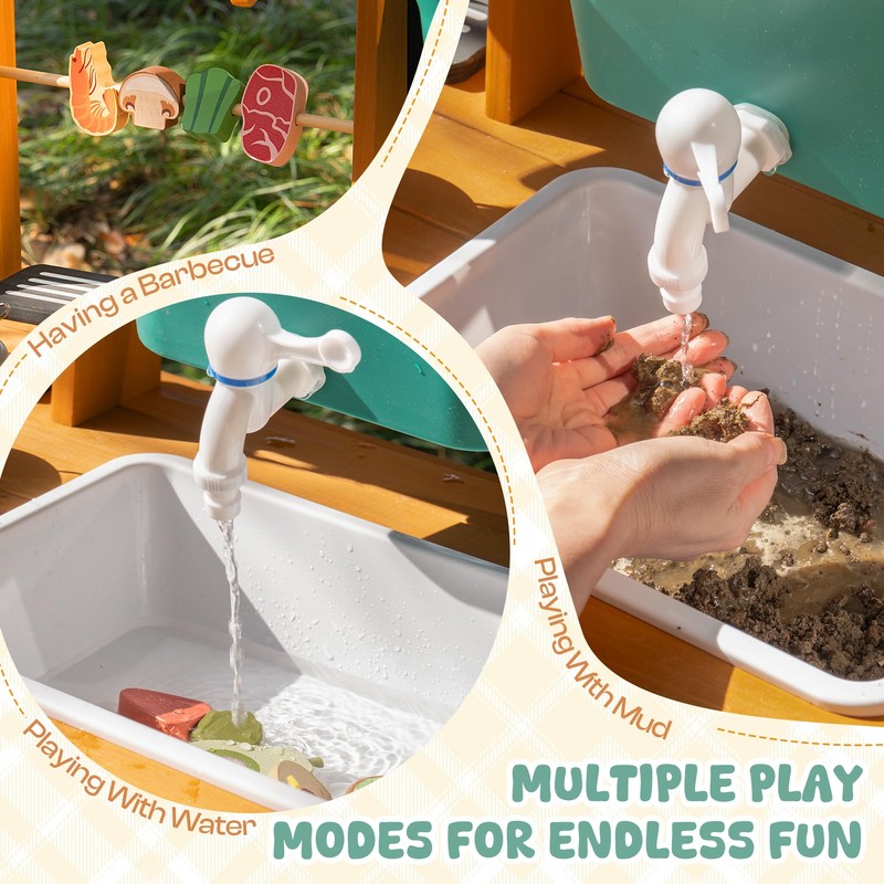 ROBUD Outdoor Mud Kitchen Set for Kids, Wooden Pretend Play