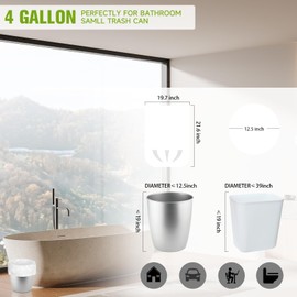 Small Trash Bags 4 Gallon 200 Counts-Rishipahu Biodegradable 4 Gallon Trash Bags,Small Garbage Bags for Bathroom Office Bedroom Trash Bags, Unscented 15L Small Trash Can Liners,White