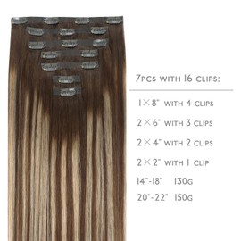 WENNALIFE Seamless Clip In Hair Extensions, 22 Inch 7pcs 150g Balayage Chocolate Brown to Honey Blonde, PU Skin Weft Real Human Hair Extensions