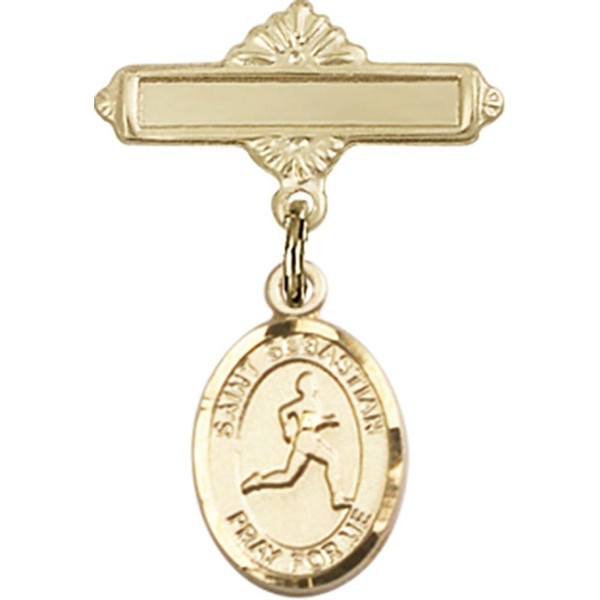 Gold Filled Baby Badge with St. Sebastian/Track & Field Charm
