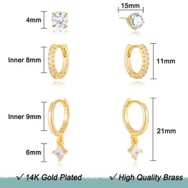 Lotus Karen Stud Hoop Earrings Set for Women - 3 Pairs Dainty Cartilage Earrings | 14K Gold Plated Small Hoops Earring Set for Pierced Ears for Mother's Day Birthday