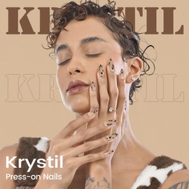 Krystil Artistic Press On Nails Creative Hand-Painted Designs with Exquisite Artwork Unique Manicure Experience – 24 Fake Nails Kit Perfect for Showcasing Individuality (Leopard, 5 Sizes)