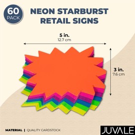60 Pack Neon Paper Starburst Sale Signs for Retail Store, Classroom Name Tags (6 Colors, 3 x 5 In)