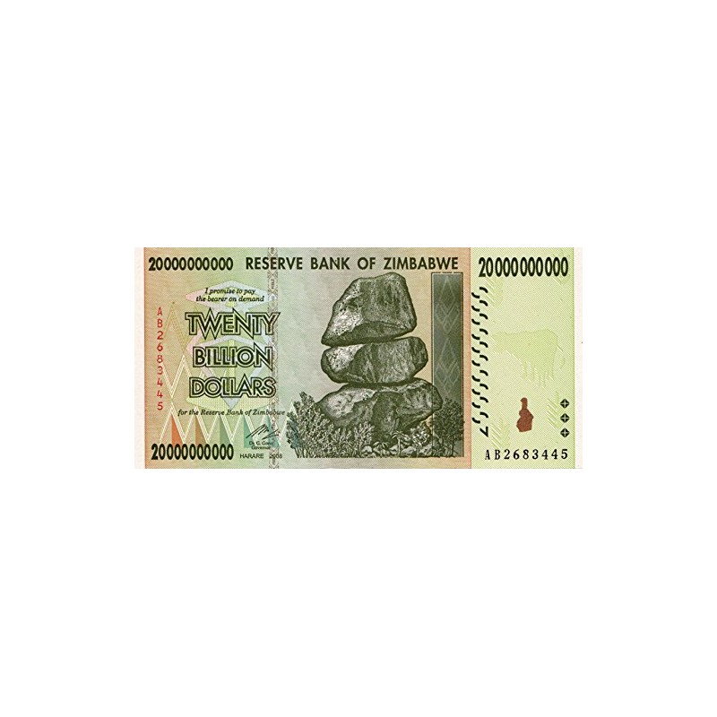 Simbabwe 20 Billion Dollar Banknote Bill Money Inflation Record Currency