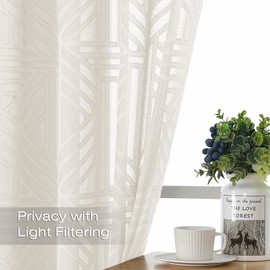 Simplebrand - Cortinas semitransparentes de color marfil de 96 pulgadas de largo, 2 paneles, cortinas traslúcidas con clip geométrico de jacquard con textura para sala de estar, cortinas modernas y