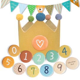 MutoToy Birthday Crown Muslin with Numbers, Birthday Banner, Reusable Birthday Crown for Girls Boys, Birthday Crown with Button Numbers from 0-9, Party Decoration Hat for Children's Birthday