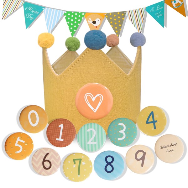MutoToy Birthday Crown Muslin with Numbers, Birthday Banner, Reusable Birthday