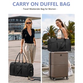 Weekender Travel Duffle Bag for Women - Carry on Bag with Shoe Compartment Overnight Bags with Wet Pocket Toiletry Bags Weekend Yoga Gym Traveling Hospital Bags for Labor and Delivery Black